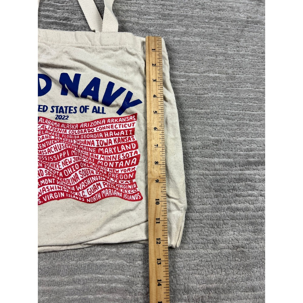 Old Navy Tote Bag Unisex OS Cream 2022 Flag Print Canvas United States of All - Picture 5 of 10